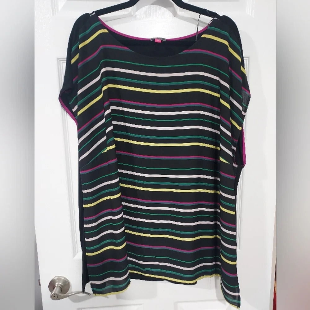 Vince Camuto Multicolored Black Striped Sleeveless Blouse in Size 3X